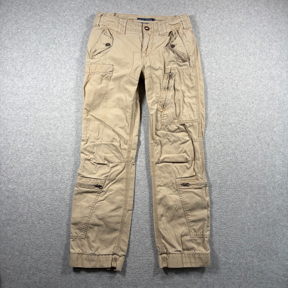 Vintage Ralph Lauren Cargo Pants Women Size 2 Tan Khaki Utility Multi Pocket